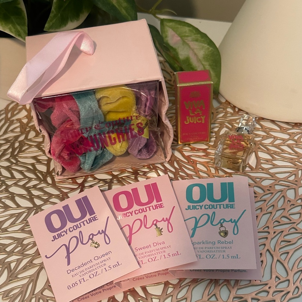 NWT Juicy Couture Scrunchies and Perfume Set